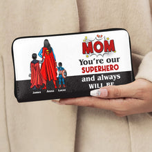 Load image into Gallery viewer, &quot;Mom, You&#39;re Our Superhero and Always Will Be&quot; - Personalized Leather Wallet - Gift for Mom, Grandma, and Special Women Leather Wallet PopCulturePrints
