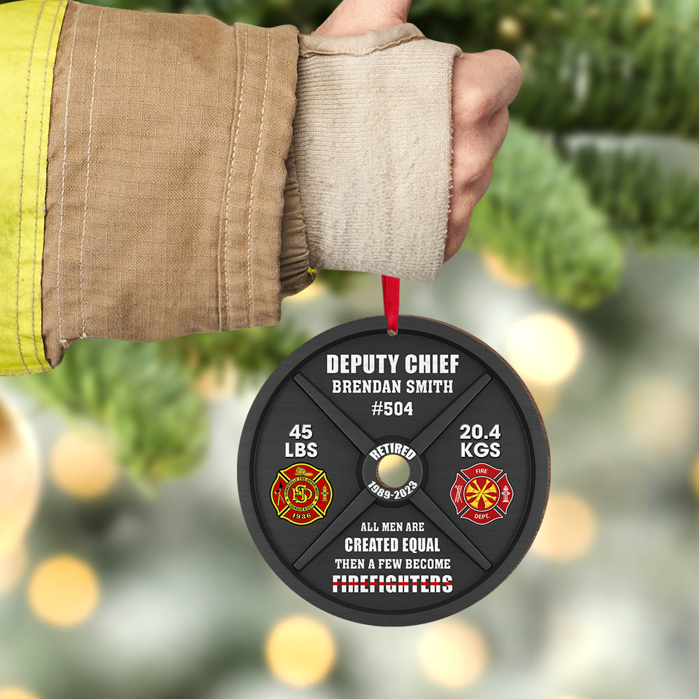 Personalized Firefighter Wood Ornament - Weight Plate Design Ornament PopCulturePrints