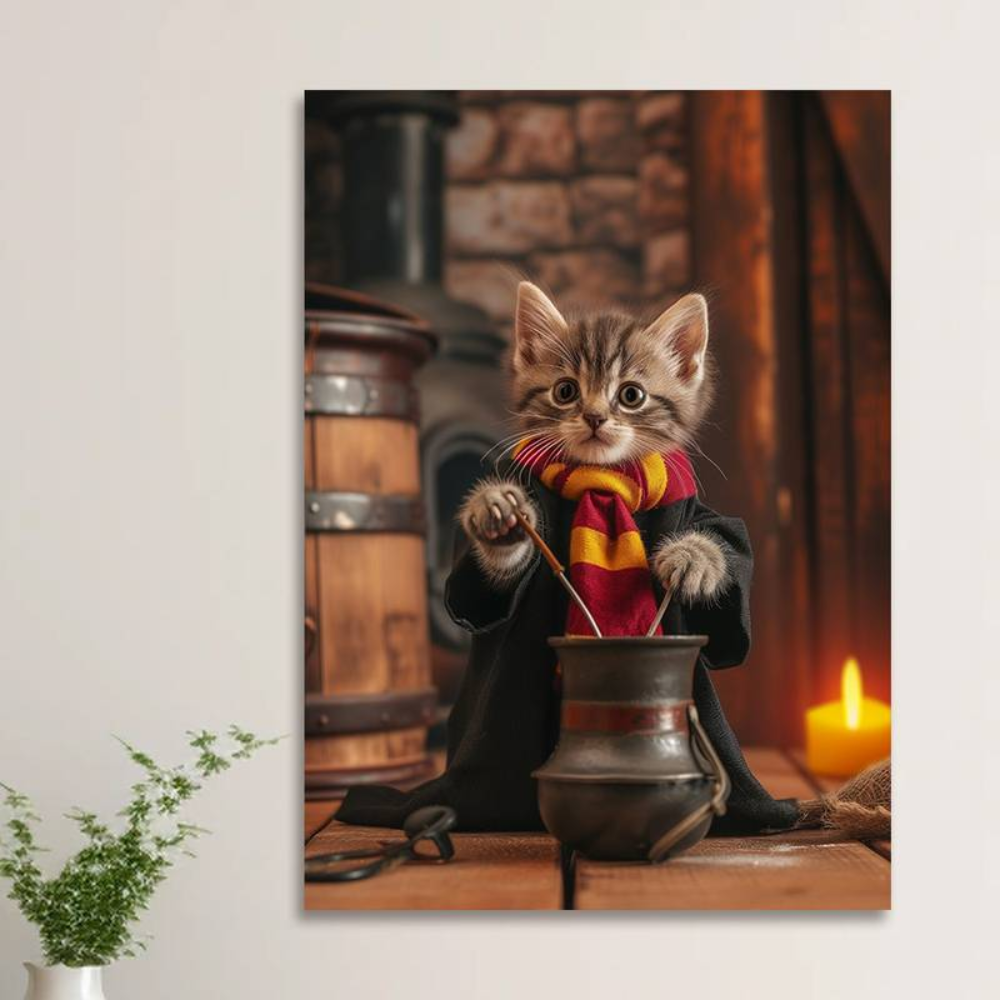 Witchy Cat Poster - Halloween Magic Art for Cat Lovers