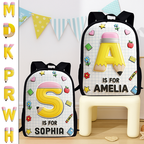 Embrace Your Initials: Personalized Pencil Initial Letter School Bag - Custom Gifts for Kids Returning to School Backpack PopCulturePrints