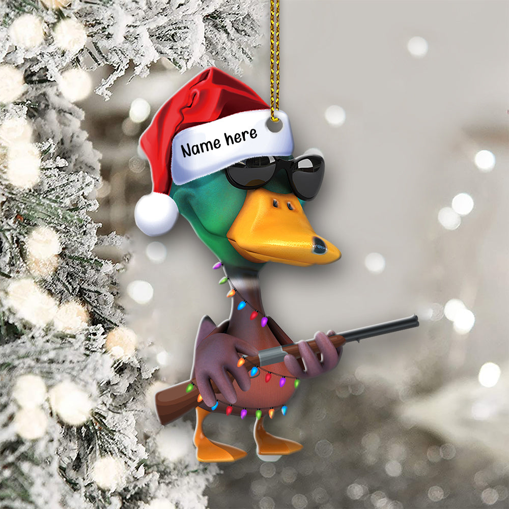 Customizable Hunting Lover's Christmas Ornament - Cool Duck with Shotgun