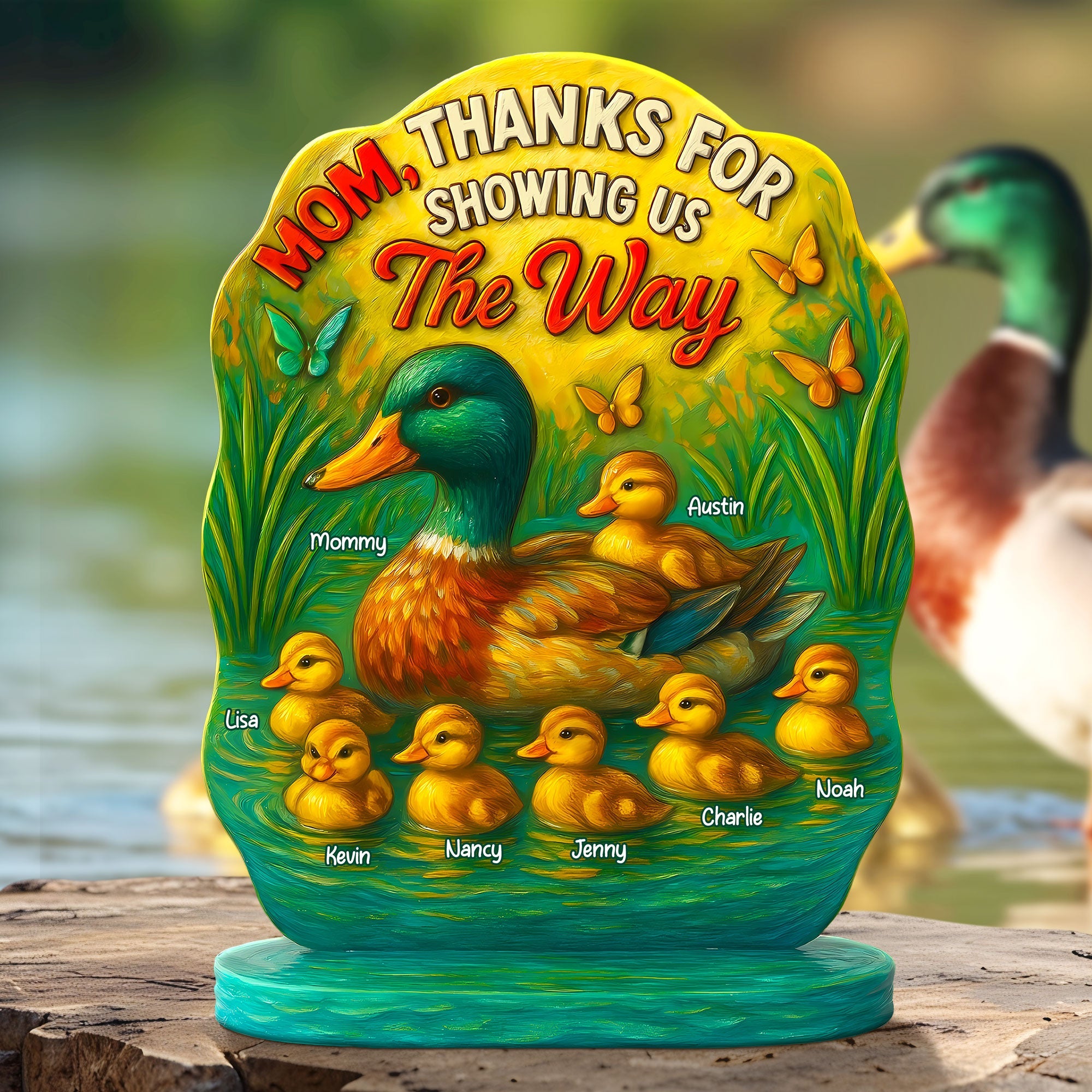 Mom, Thanks For Showing Us The Way - Personalized Mom Plaque Gift with Custom Names Shaped Plaques PopCulturePrints