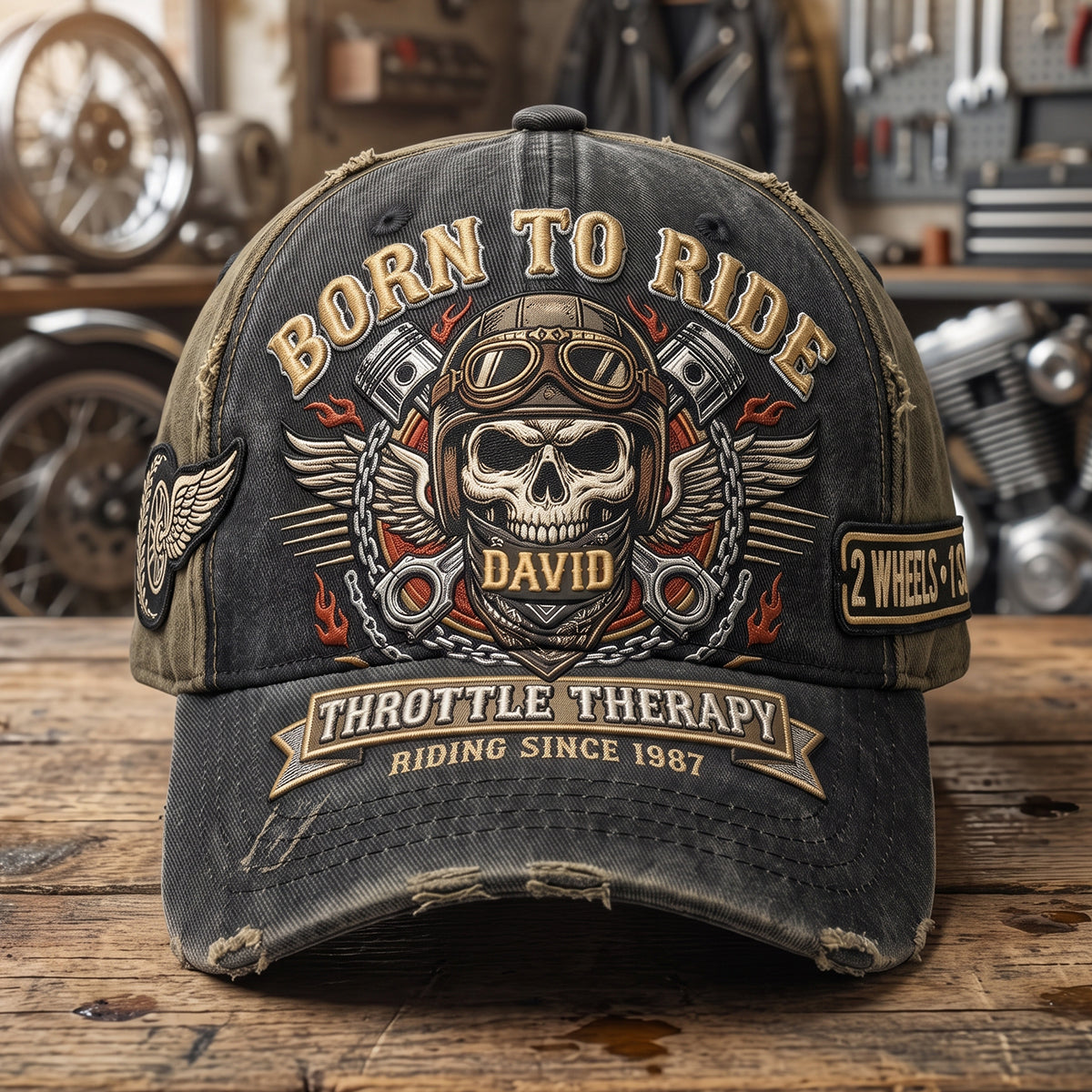 “Born to Ride” - Vintage Rider Skull Classic Cap - Personalized Gifts Caps PopCulturePrints