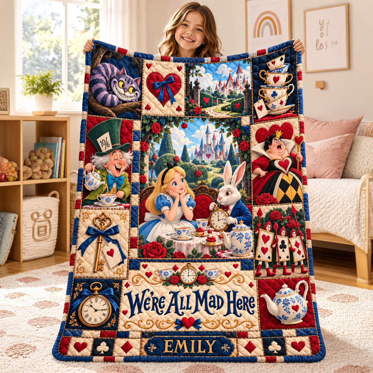 "We're All Mad Here" - Whimsical Childhood Blanket - Personalized Gift for Anyone Who Loves Adventure Blanket PopCulturePrints