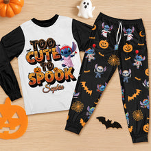 Load image into Gallery viewer, &quot;Too Cute to Spook&quot; - Personalized Halloween Pajama Set for Horror Lovers Pajama Set PopCulturePrints

