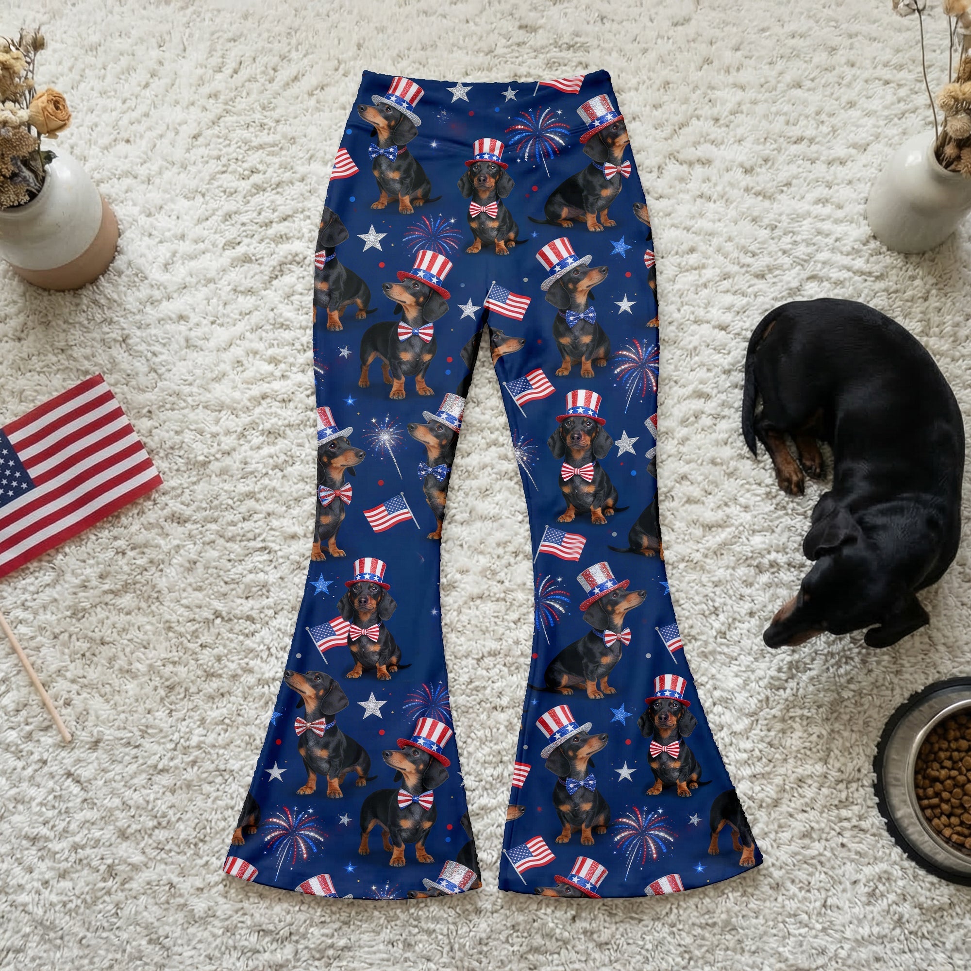 Celebrate Independence with USA 250th Anniversary Flare Leggings - Custom Photo Gifts for Dog Lovers Shorts and Pants PopCulturePrints