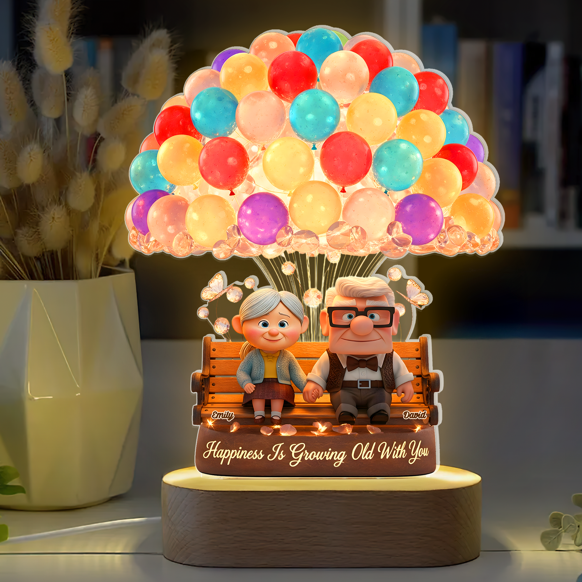 Happiness Is Growing Old With You - 3D LED Light, Personalized Gift for Couples Led Night Light PopCulturePrints