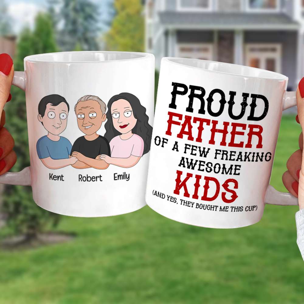 Personalized Proud Father Mug - Gift for Dad with Custom Cartoon Design Coffee Mug PopCulturePrints