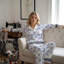 Load image into Gallery viewer, Sewing Dreams: Personalized Sewing Toile de Jouy Button Up Pajama Set - Gift for Sewing Lovers Pajama Set PopCulturePrints
