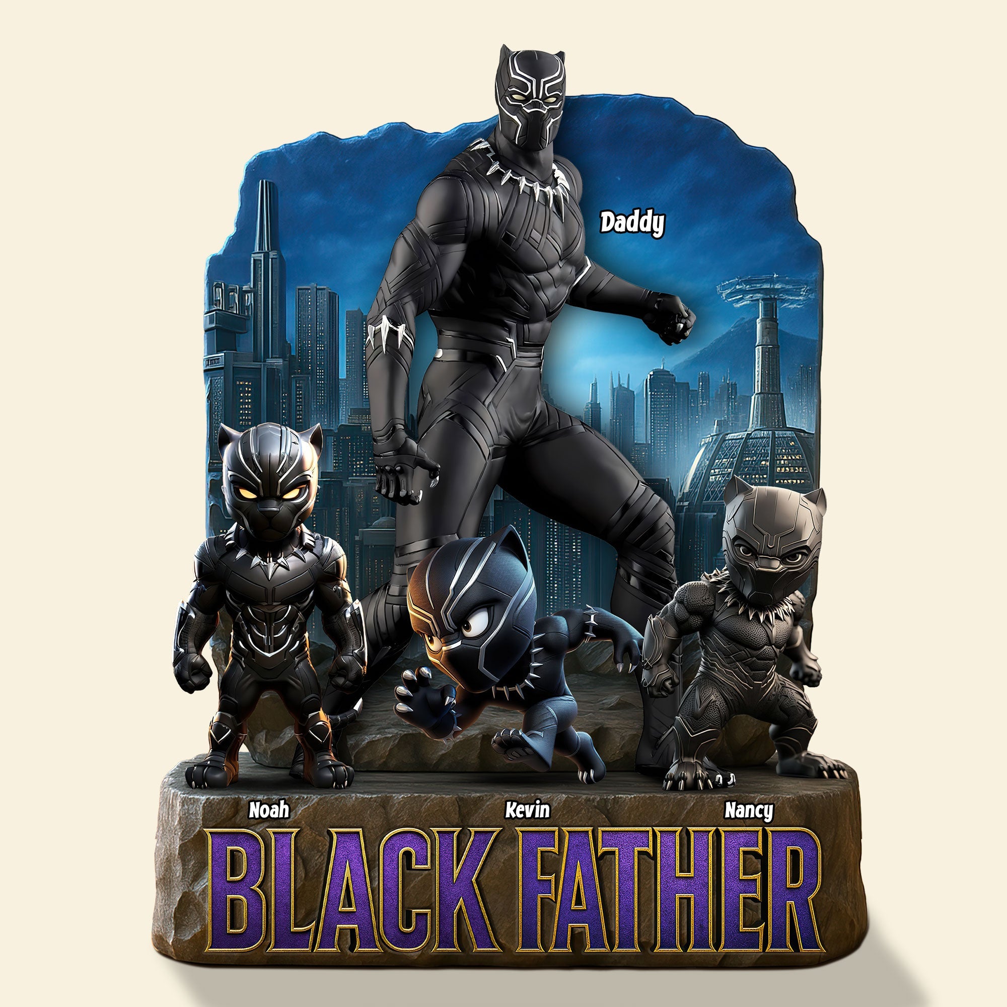 "Heroes of Family", Personalized Black Father Plaque - Unique Gift for Dad, Grandpa, and More Shaped Plaques PopCulturePrints