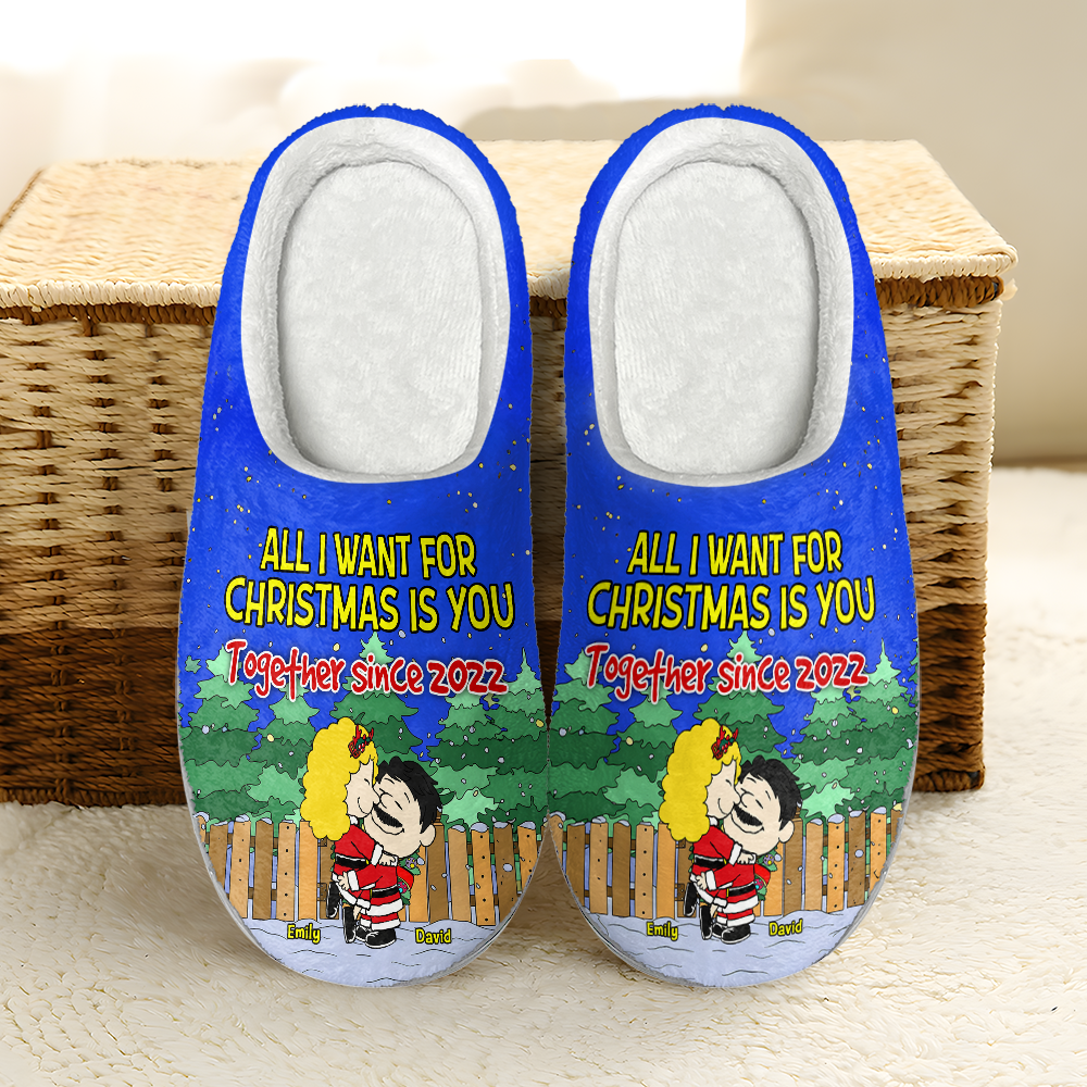 Personalized Christmas Couple Slippers - Together Since 2022