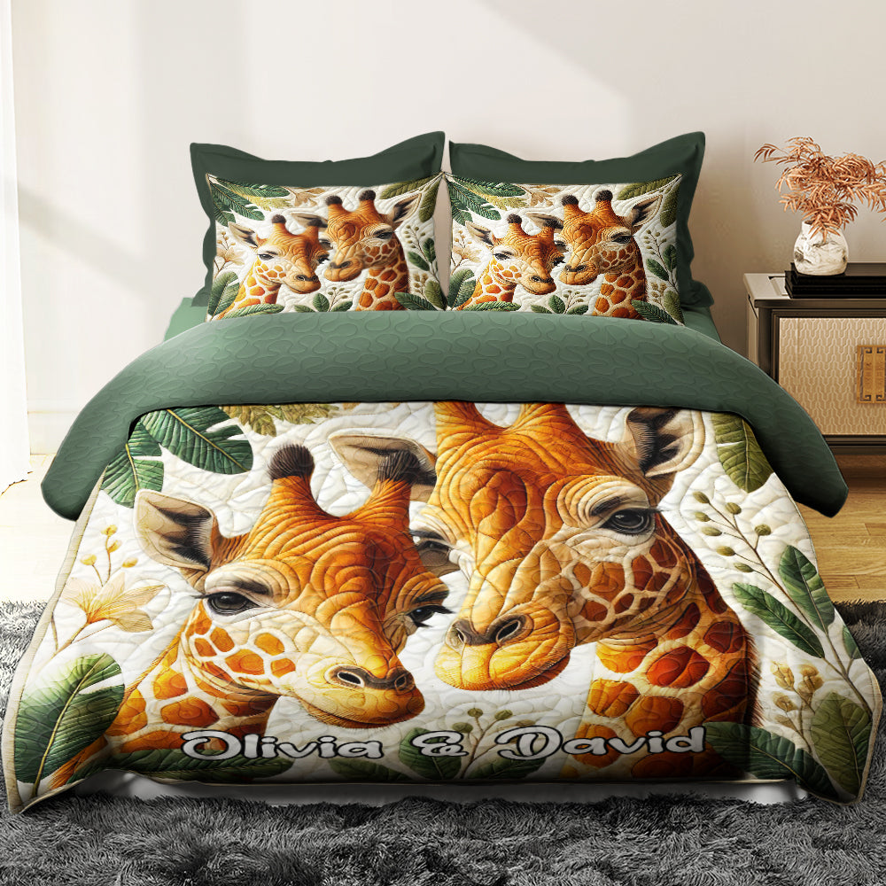 Personalized Giraffe Couple Quilt Bedding Set - Unique Gift for Anniversary & More Blanket PopCulturePrints