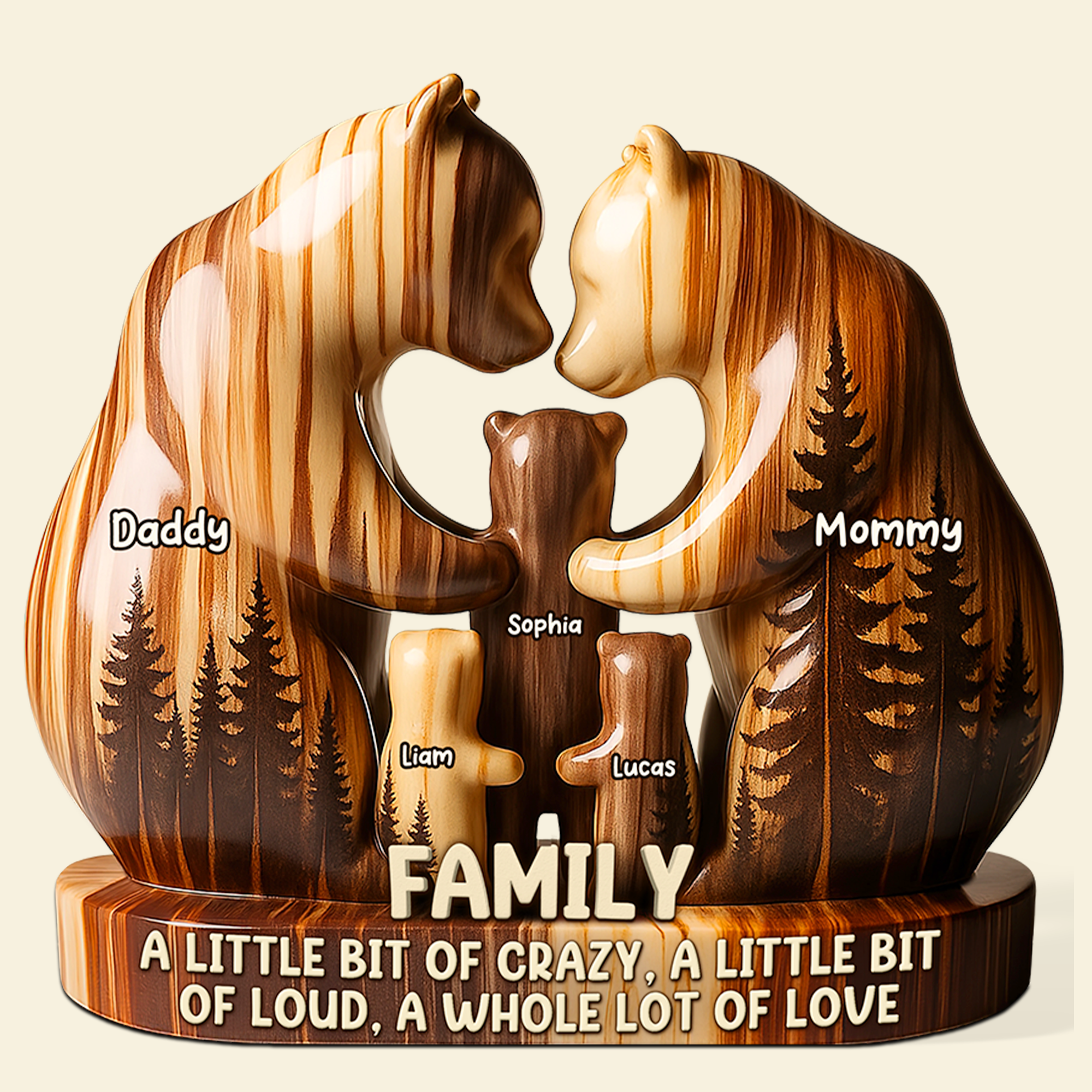 A Little Bit of Crazy, A Whole Lot of Love - Personalized Bear Family Acrylic Plaque Shaped Plaques PopCulturePrints