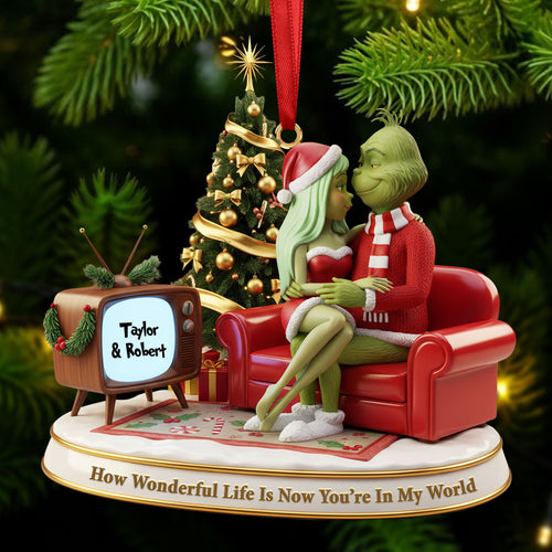 How Wonderful Life Is Now You’re In My World - Green Monster Couple Ornament - Personalized Christmas Gift for Couples Ornament PopCulturePrints