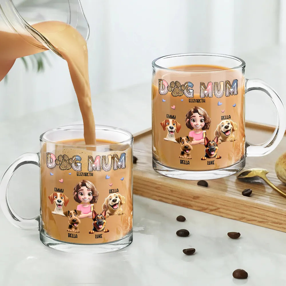 "For Every Dog Mom: Celebrate Your Love with Our Custom Glass Mug" - Personalized 3D Effect Gift for Dog Moms, Pet Lovers, and More Glass Mug PopCulturePrints