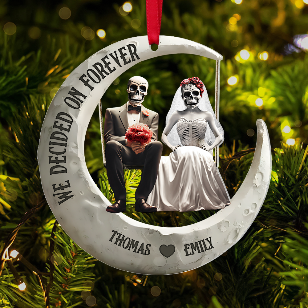 Personalized Christmas Skull Couple Ornament - Forever Love Edition