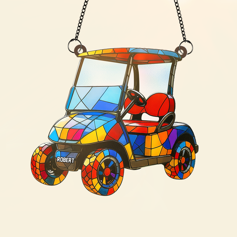 "Drive Your Passion!" - Golf Cart Suncatcher, Personalized Gift for Golf Lovers Ornament PopCulturePrints