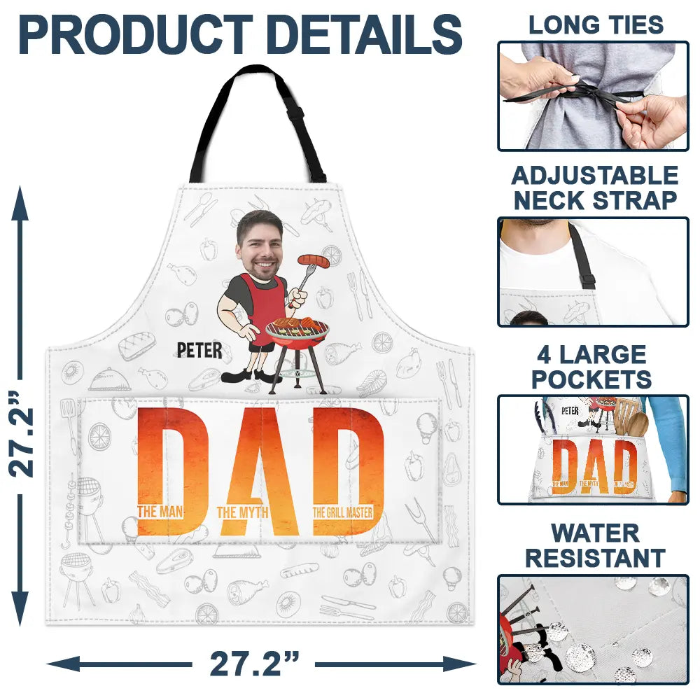 "The Man The Myth The Grill Master" - Custom Personalized Apron - Perfect Gift for Dad and Grandpa Apron PopCulturePrints