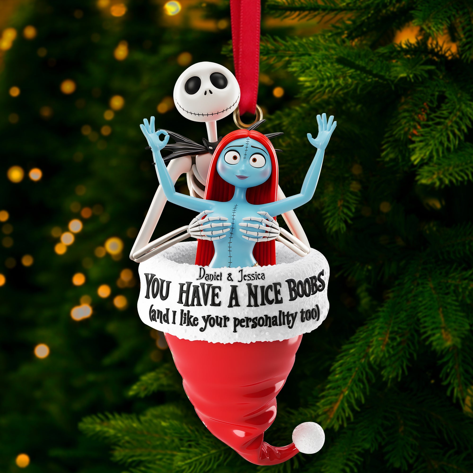 You Have a Nice Boobs - Personalized Couple Ornament for Christmas Ornament PopCulturePrints