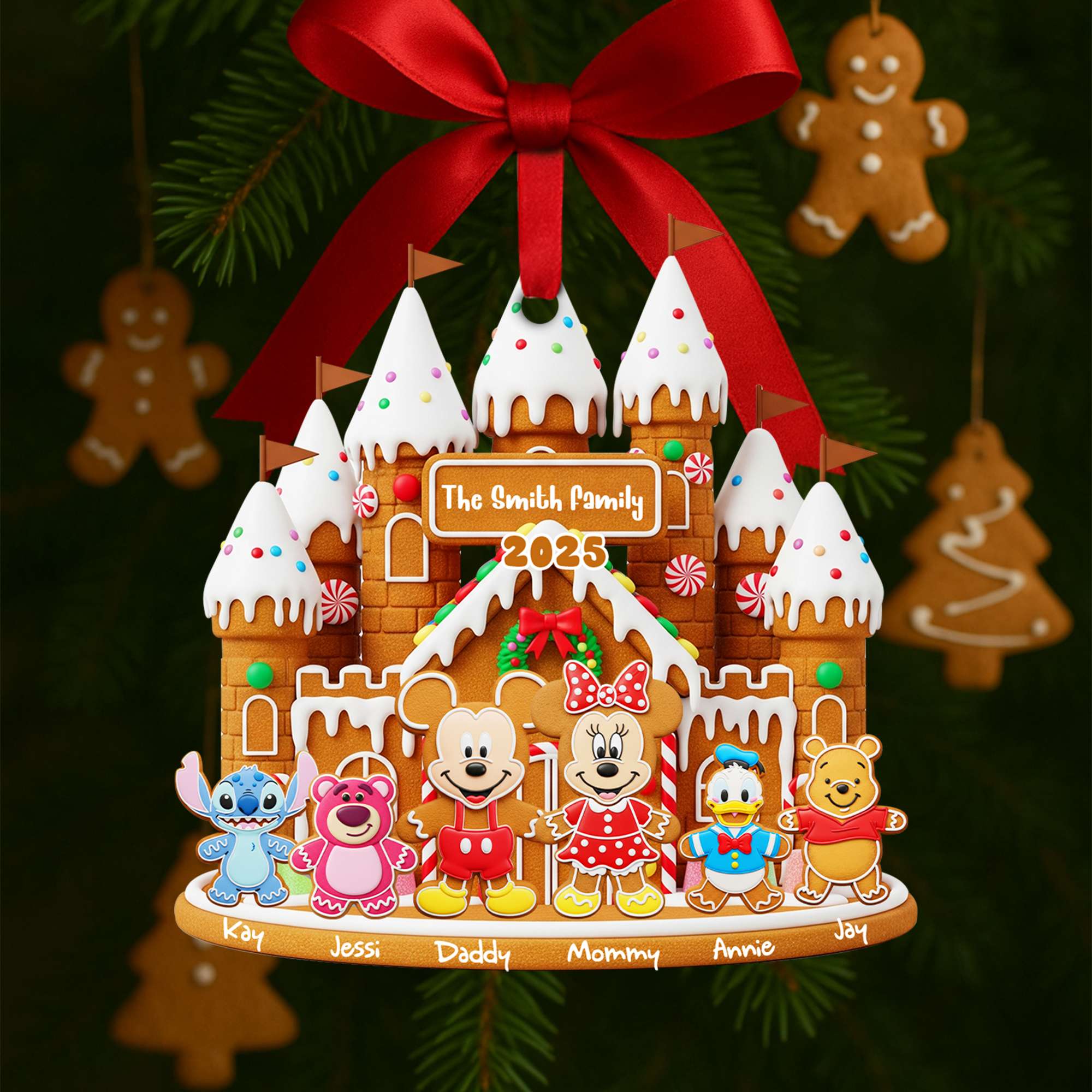 “Celebrate Family Moments” - Personalized Gingerbread Family Castle Ornament - Custom Gifts for Family and Loved Ones Ornament PopCulturePrints