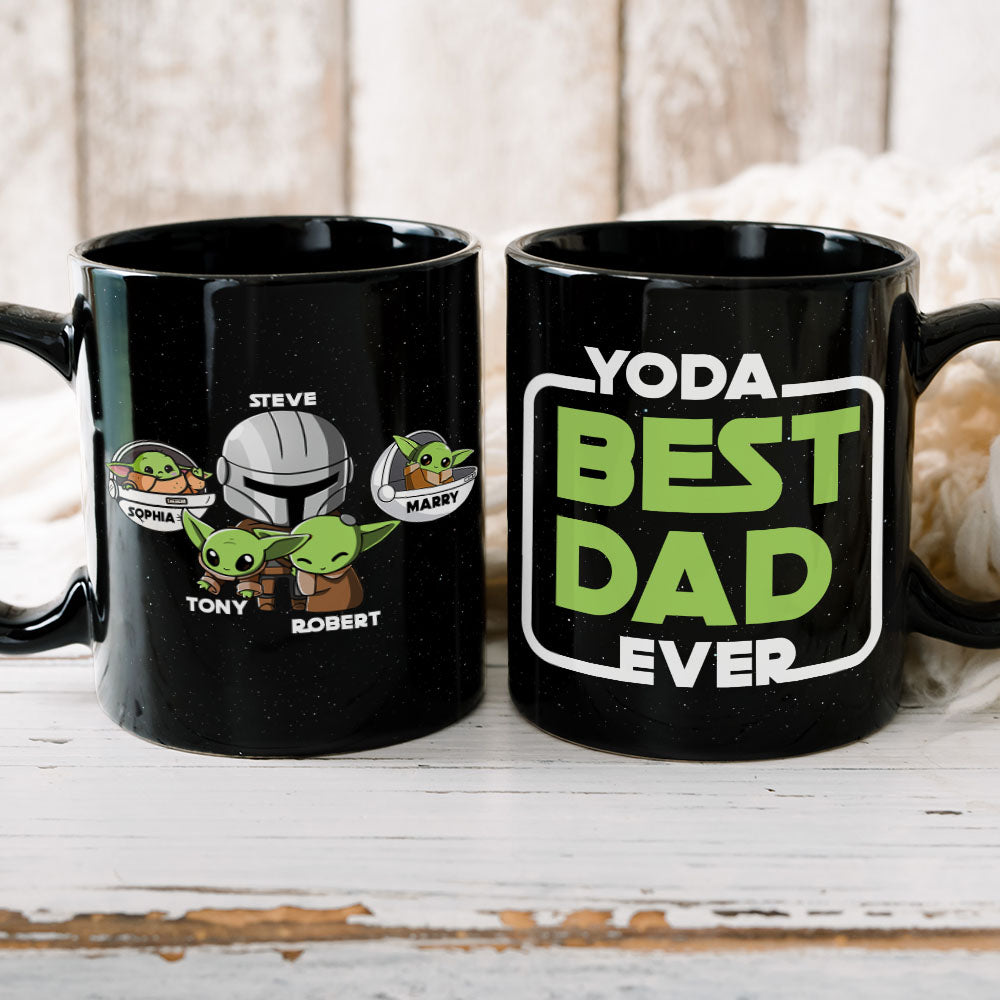 Personalized Best Dad Mug with Yoda and Kids Names Coffee Mug PopCulturePrints