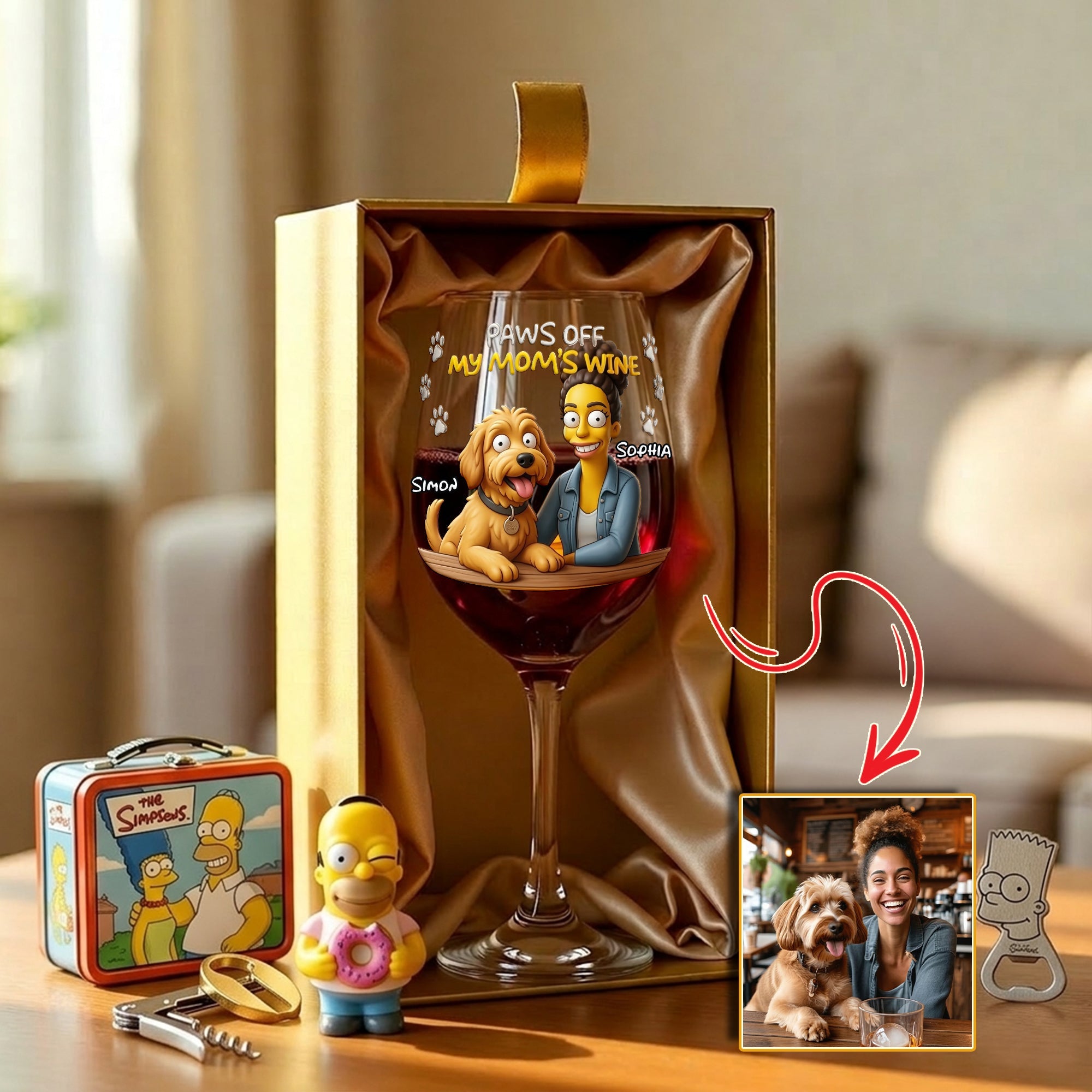"Paws Off, My Mom's Wine!" - Fun Cartoon Drinking Glass - Personalized Gift for Dog Moms & Cat Moms Wine Glass PopCulturePrints