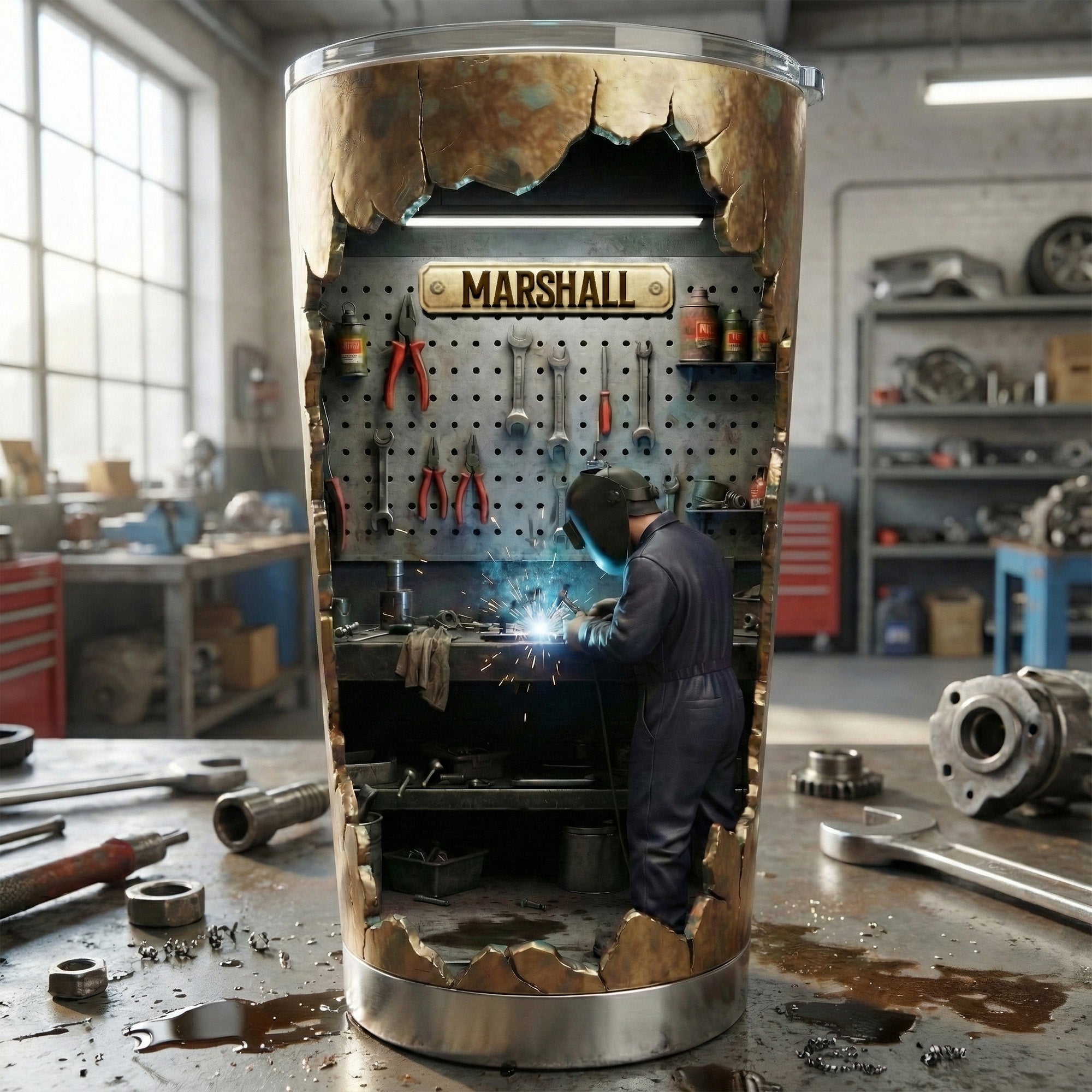 "Crafted for the Hardworking Spirit" - Personalized Hard At Work Welder Tumbler - Custom Gift for Welders Tumbler Cup PopCulturePrints