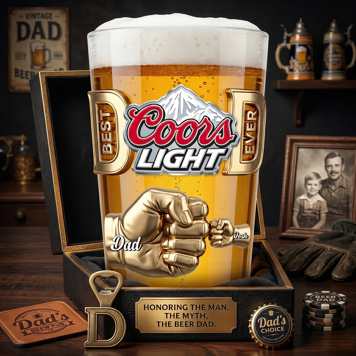 "Honoring the Man, the Myth, the Beer Dad" - Personalized Dad and Kids Tumbler Glass - Custom Gift for Dads, Grandpas and Beer Lovers Beer Glasses PopCulturePrints
