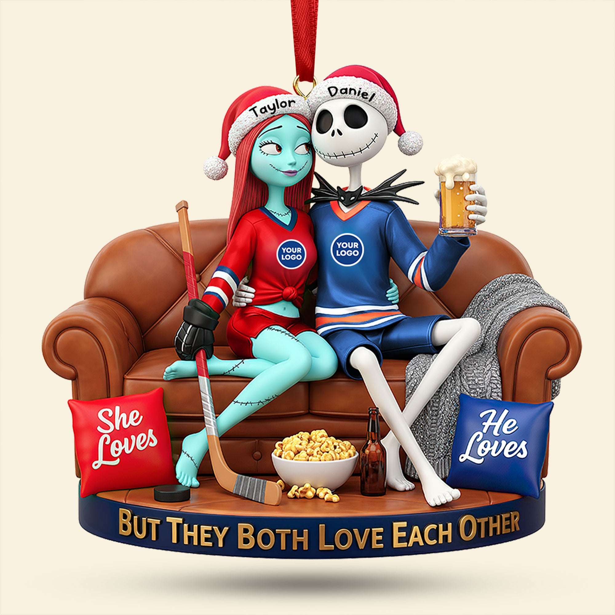 But They Both Love Each Other - Personalized Sporty Couple Christmas Ornament Ornament PopCulturePrints