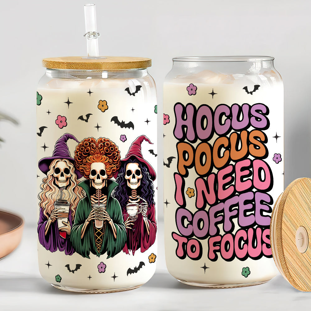 Personalized Halloween Coffee Glass Can - Hocus Pocus Design