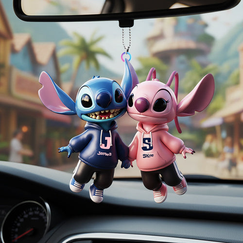 Personalized Blue Alien Couple Car Hanger Ornament - A Unique Gift for Couples Ornament PopCulturePrints