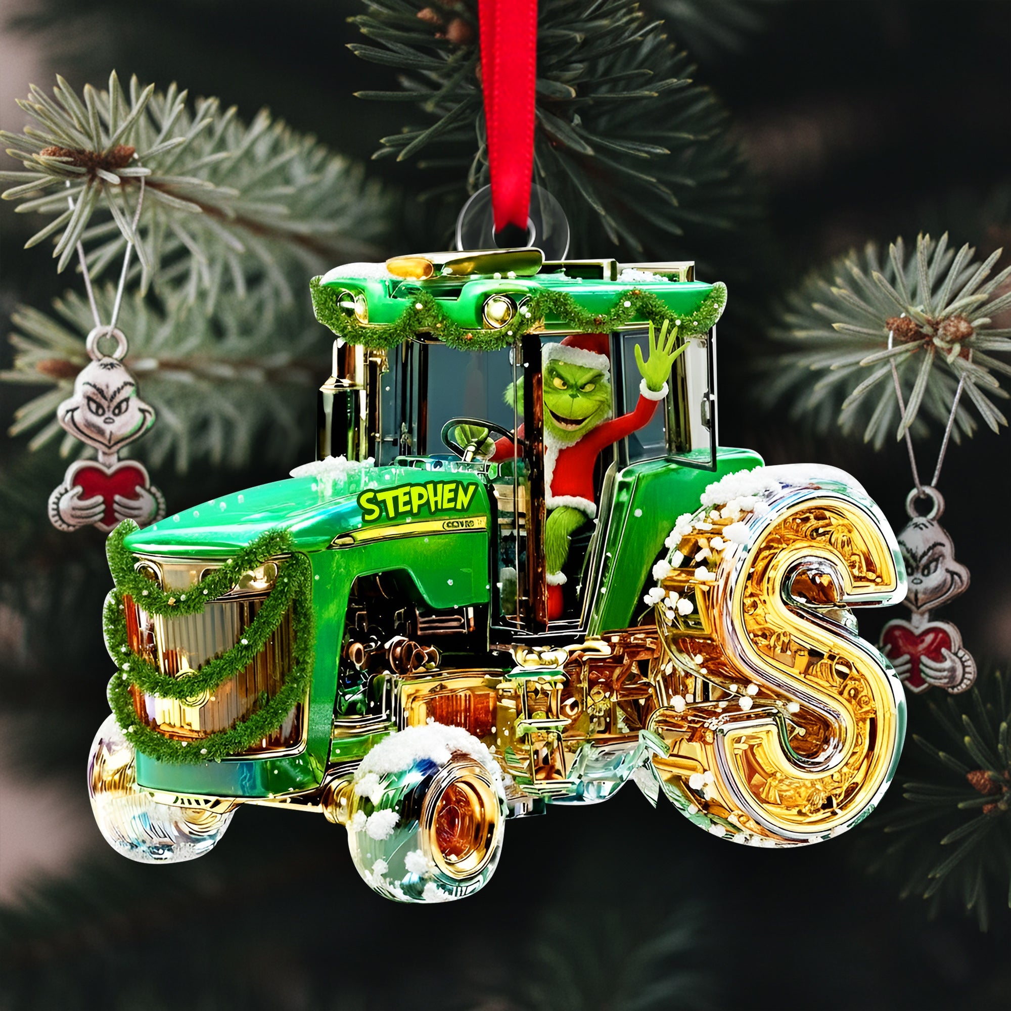 “Green Joy for Tractor Lovers” - Personalized Green Tractor Initials Ornament for Heartfelt Christmas Gifts Ornament PopCulturePrints