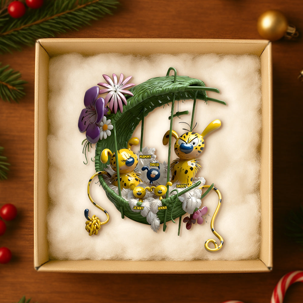 "Bring Home the Joy with Our Cozy Spotted Yellow Monkey Family Ornament" - Personalized Family Gift for Moms, Dads, and Kids Ornament PopCulturePrints