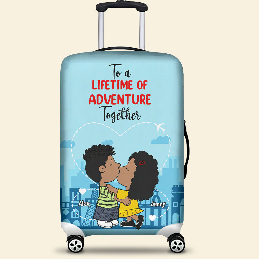 Personalized Couple Luggage Cover - Adventure Together Luggage Covers PopCulturePrints