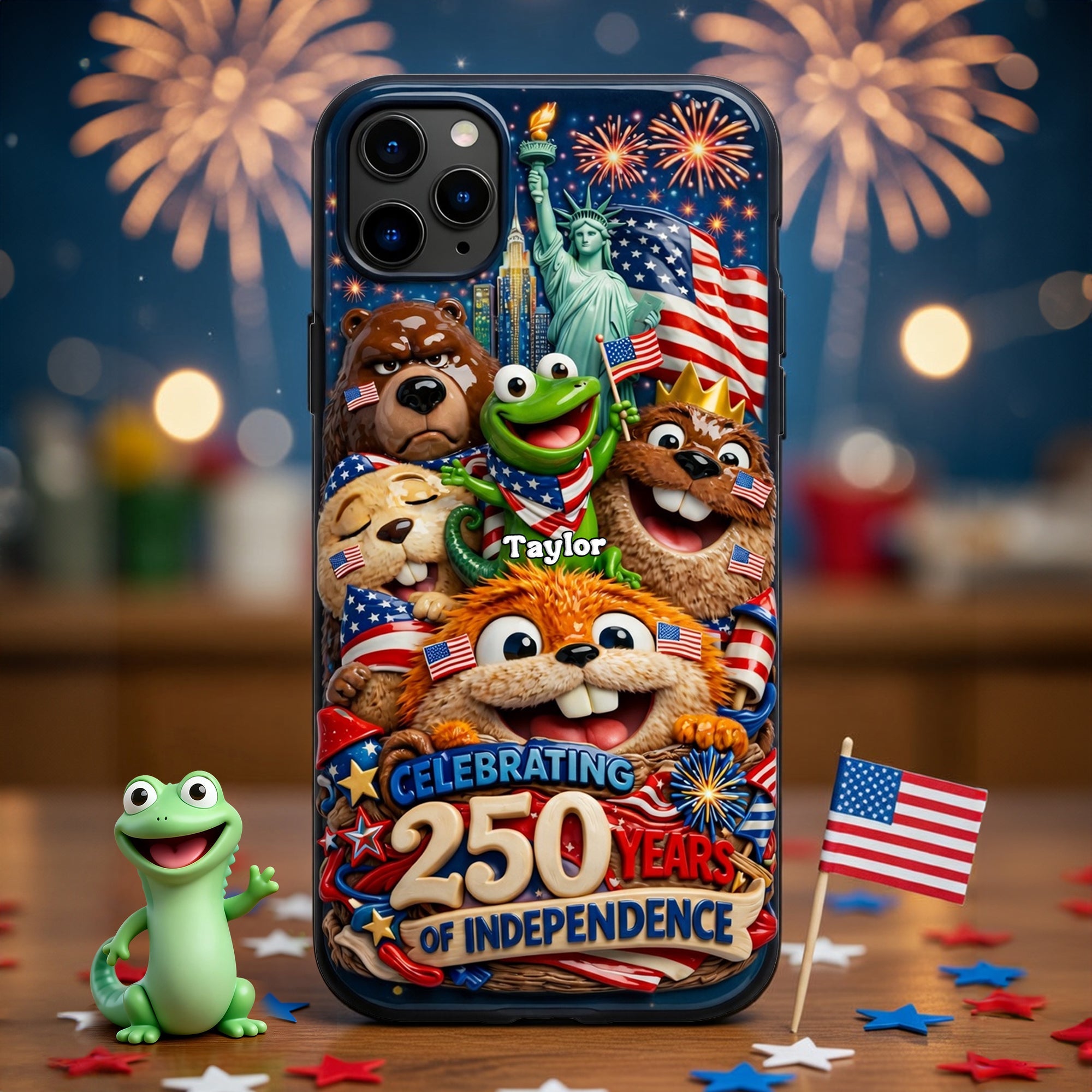 Celebrate Freedom with Our USA 250th Anniversary Cute Character Squad Phone Case - Customizable Gift for All Ages Phone Case PopCulturePrints