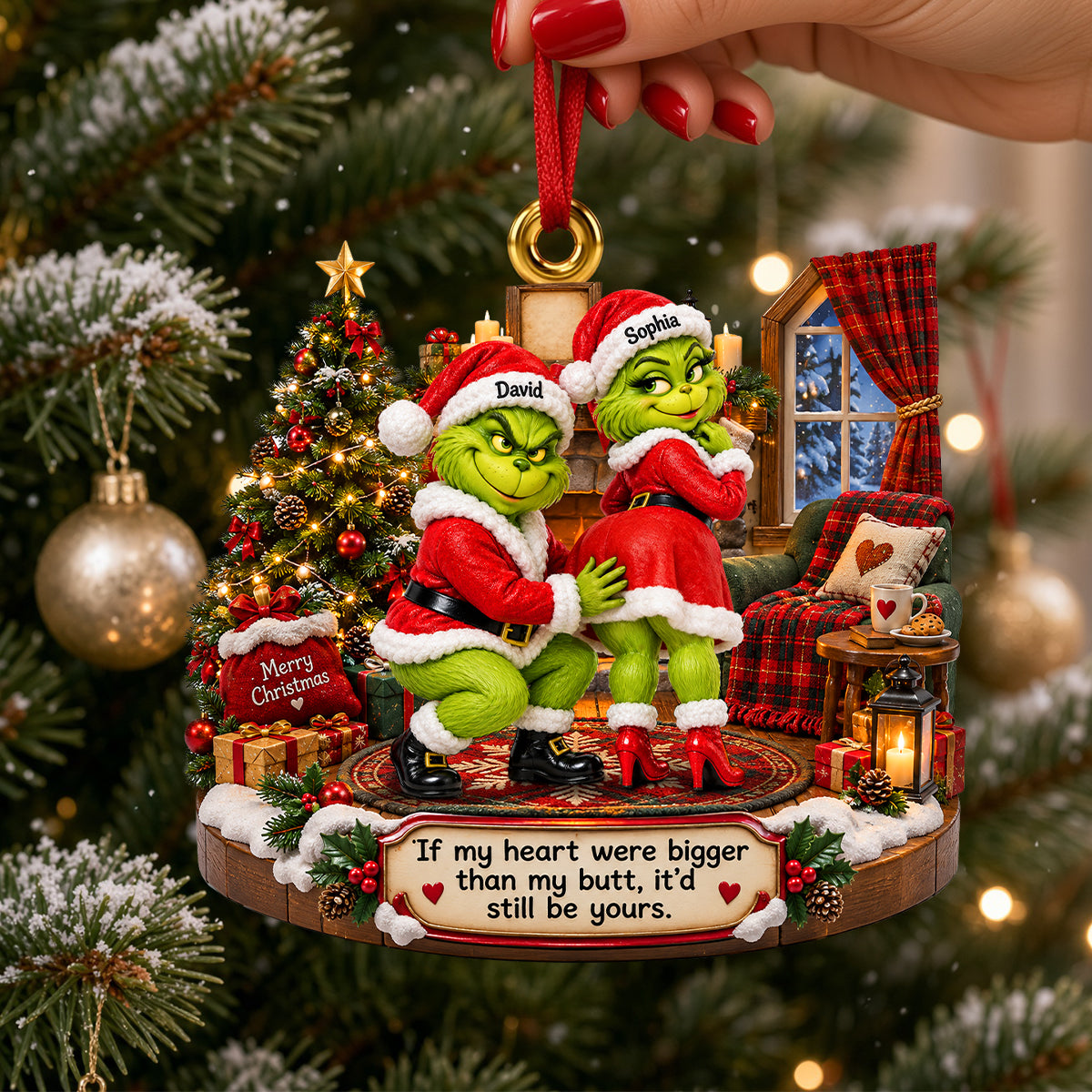 If My Heart Were Bigger Than My Butt, It'd Still Be Yours - Grouchy Mischief Couples Acrylic Ornament - Personalized Christmas Gifts for Couples Ornament PopCulturePrints