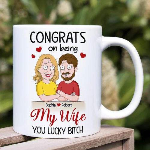 Custom Couple Mug - Congrats on Being My Wife | Valentine's Day Gifts Coffee Mug PopCulturePrints