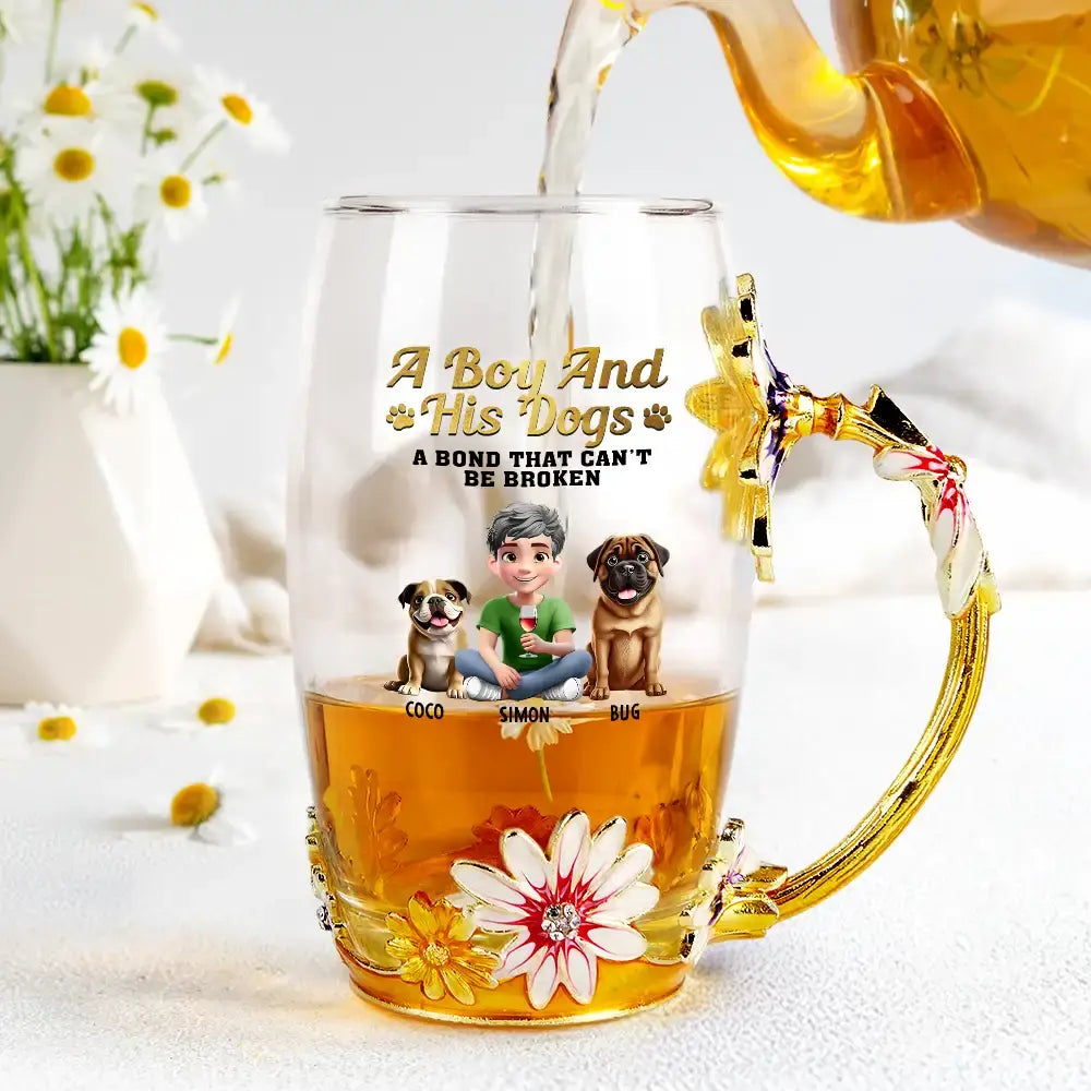 A Girl And Her Dog - A Bond That Can't Be Broken - Personalized Glass Flower Tea Cup for Dog Lovers Glass Flower Tea Cup PopCulturePrints