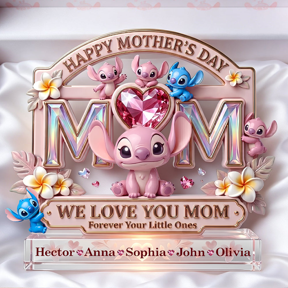 We Love You, Mom! - Personalized Pink Heart Mom Acrylic Plaque - Unique Gift for Mom & Grandma Light Box PopCulturePrints
