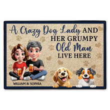 Load image into Gallery viewer, A Crazy Dog Lady &amp; Her Grumpy Old Man Live Here - Personalized Doormat for Pet Lovers Doormat PopCulturePrints
