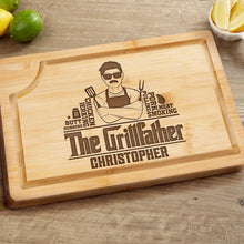 Load image into Gallery viewer, “The Grillmaster” - Personalized Wooden Cutting Board - Perfect Gift for Dad, Grandpa, and BBQ Lovers Wooden Cutting Board PopCulturePrints
