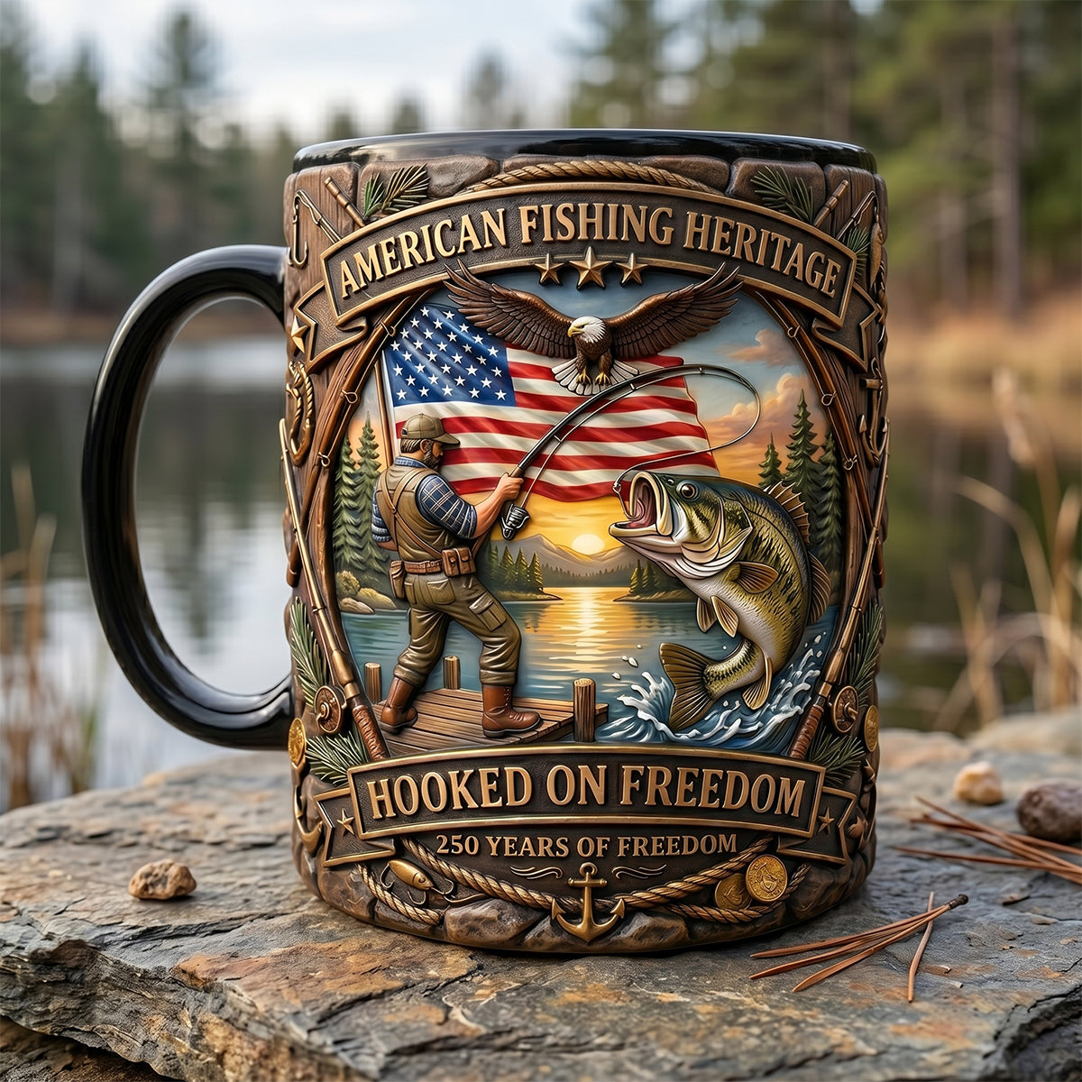 Hooked On Freedom - A Personalized Accent Mug for Fishermen Who Cherish Adventure Coffee Mug PopCulturePrints