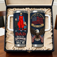 Load image into Gallery viewer, “Dad, You’re Our Superhero” - 250 Years Of Freedom Dad and Kids Tumbler - Personalized Gift for Dad &amp; Grandpa Tumbler Cup PopCulturePrints
