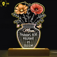 Load image into Gallery viewer, Mom, Thanks For Helping Us Bloom - Personalized 3D LED Light Wooden Base Gift for Mom, Grandma, and Special Women 3D Led Light PopCulturePrints
