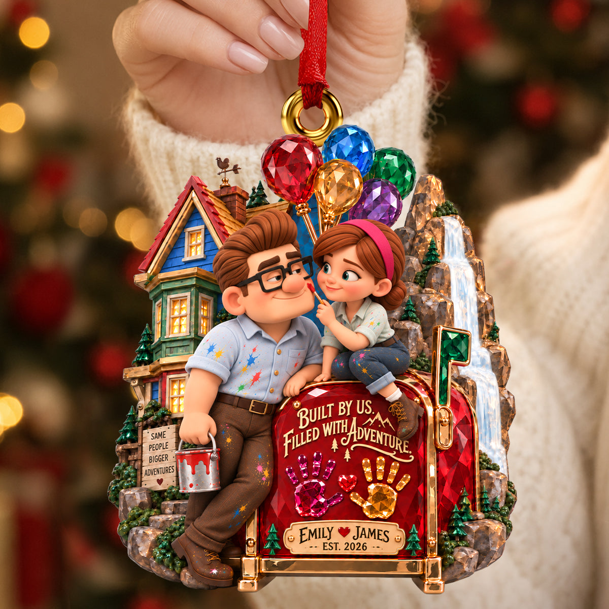“Built By Us, Filled With Adventure” - Personalized Flying House Couple Ornament Ornament PopCulturePrints