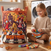 Load image into Gallery viewer, "A Spooktacular Solution: Say Goodbye to Lost Socks!" - Gothic Quilted Laundry Basket - Personalized Halloween Gift for All Ages
