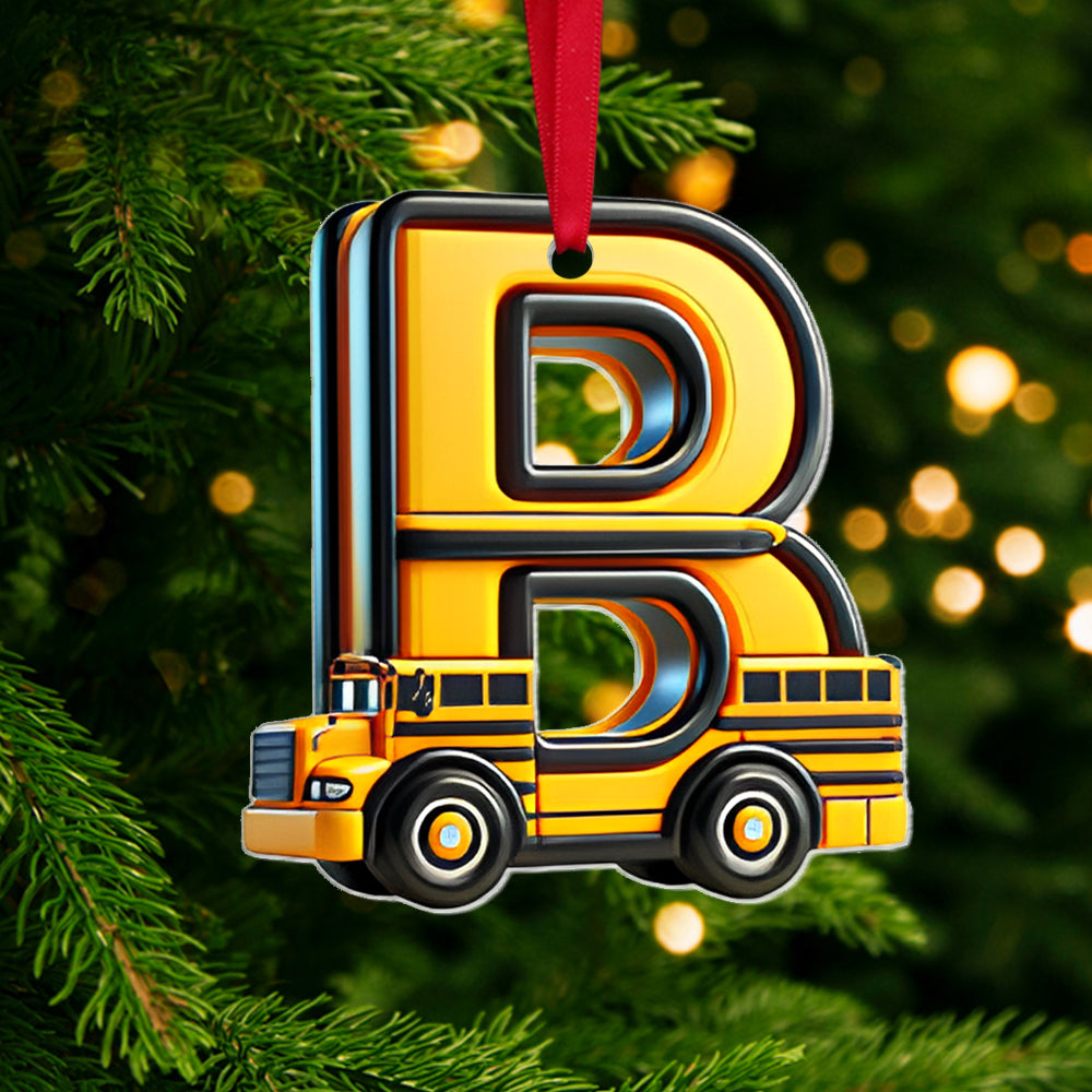 Personalized Bus Lover Alphabet Christmas Ornament - Letter B