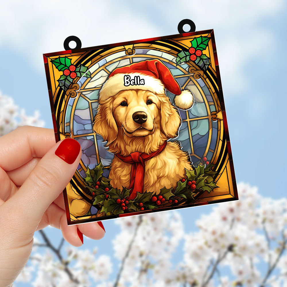 Custom Christmas Golden Retriever Suncatcher Ornament for Dog Lovers