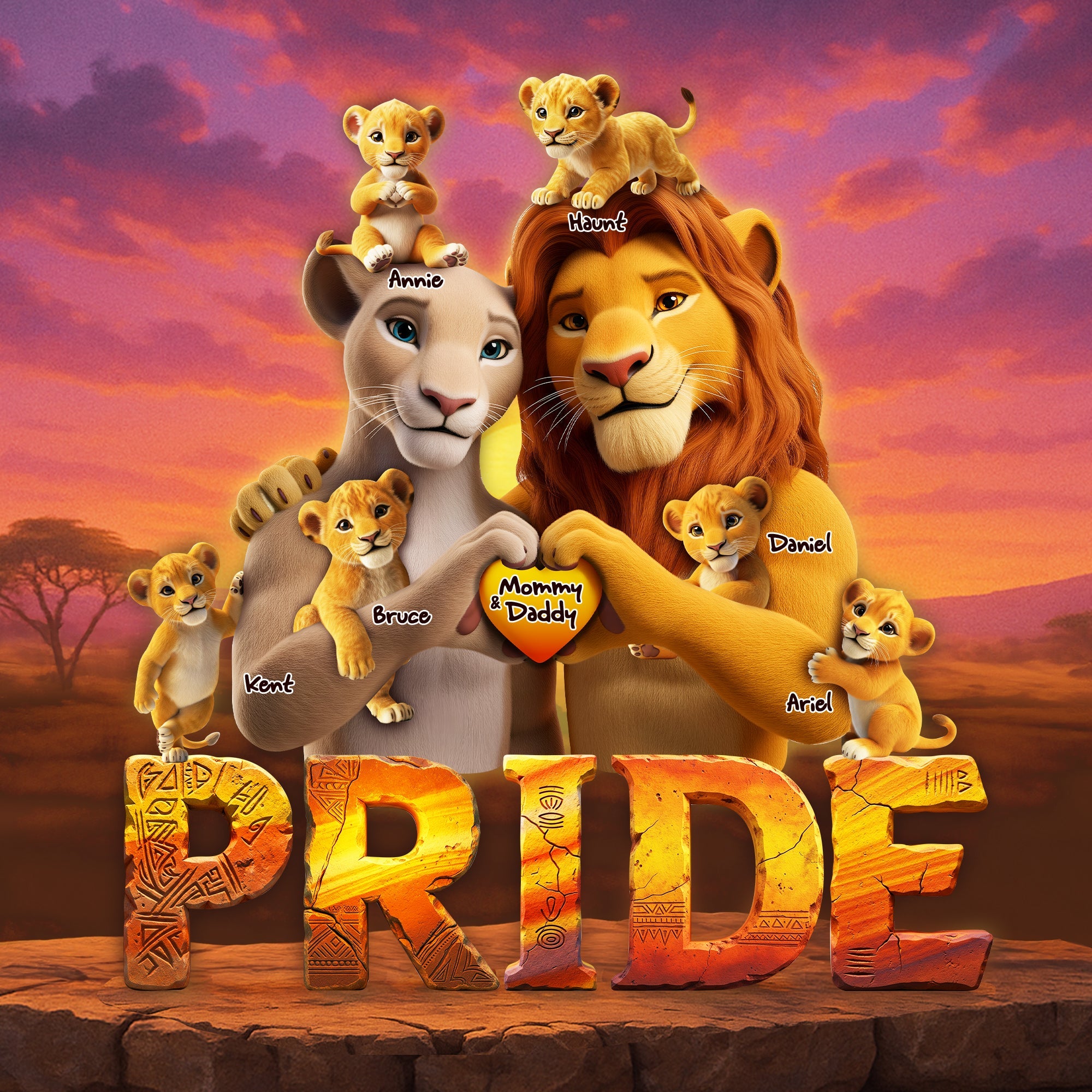 “Celebrating Family Love” - Personalized Lion Family Acrylic Plaque - Unique Gifts for Parents, Kids & Family Members Shaped Plaques PopCulturePrints