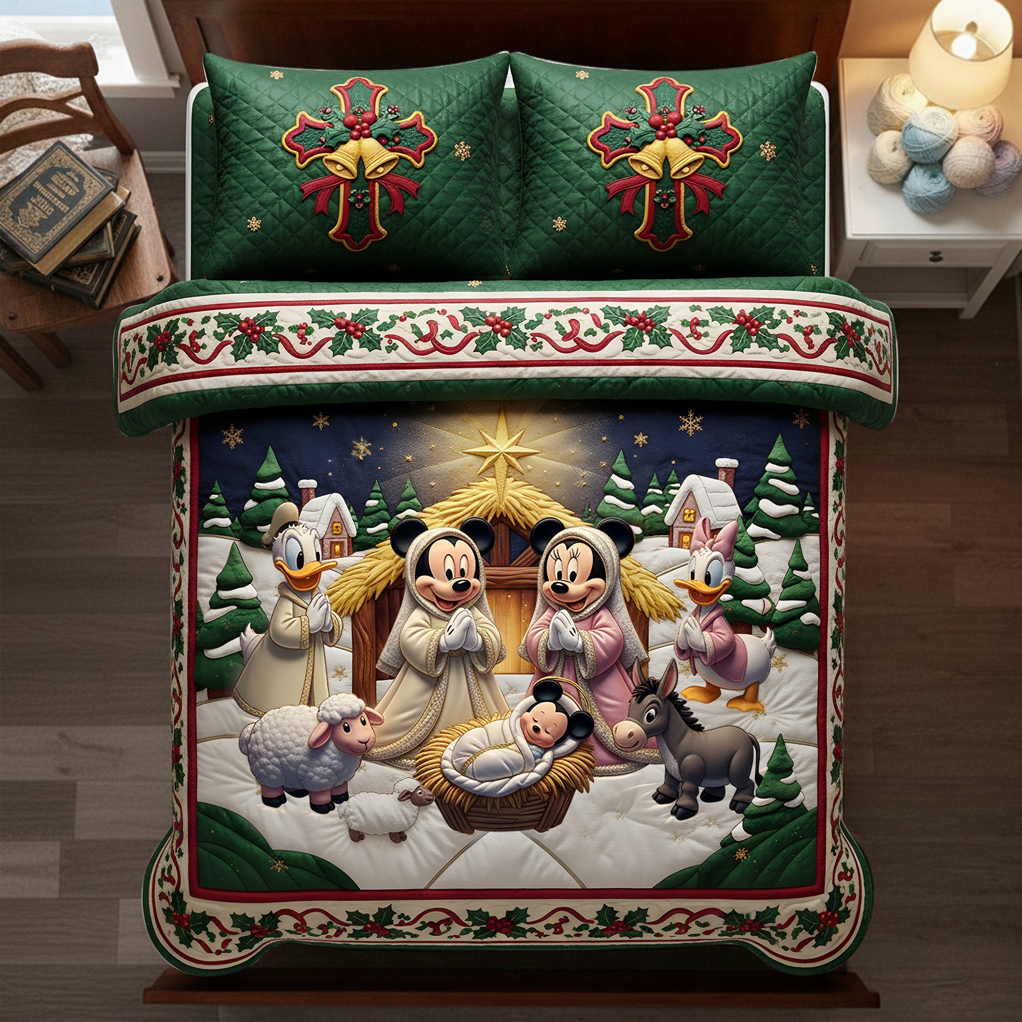 “Embrace the Spirit of Christmas” - Personalized Mickey Mouse Christmas Faith Quilt Bed Set - Custom Gift for Families, Friends, and Loved Ones Bedding Set PopCulturePrints
